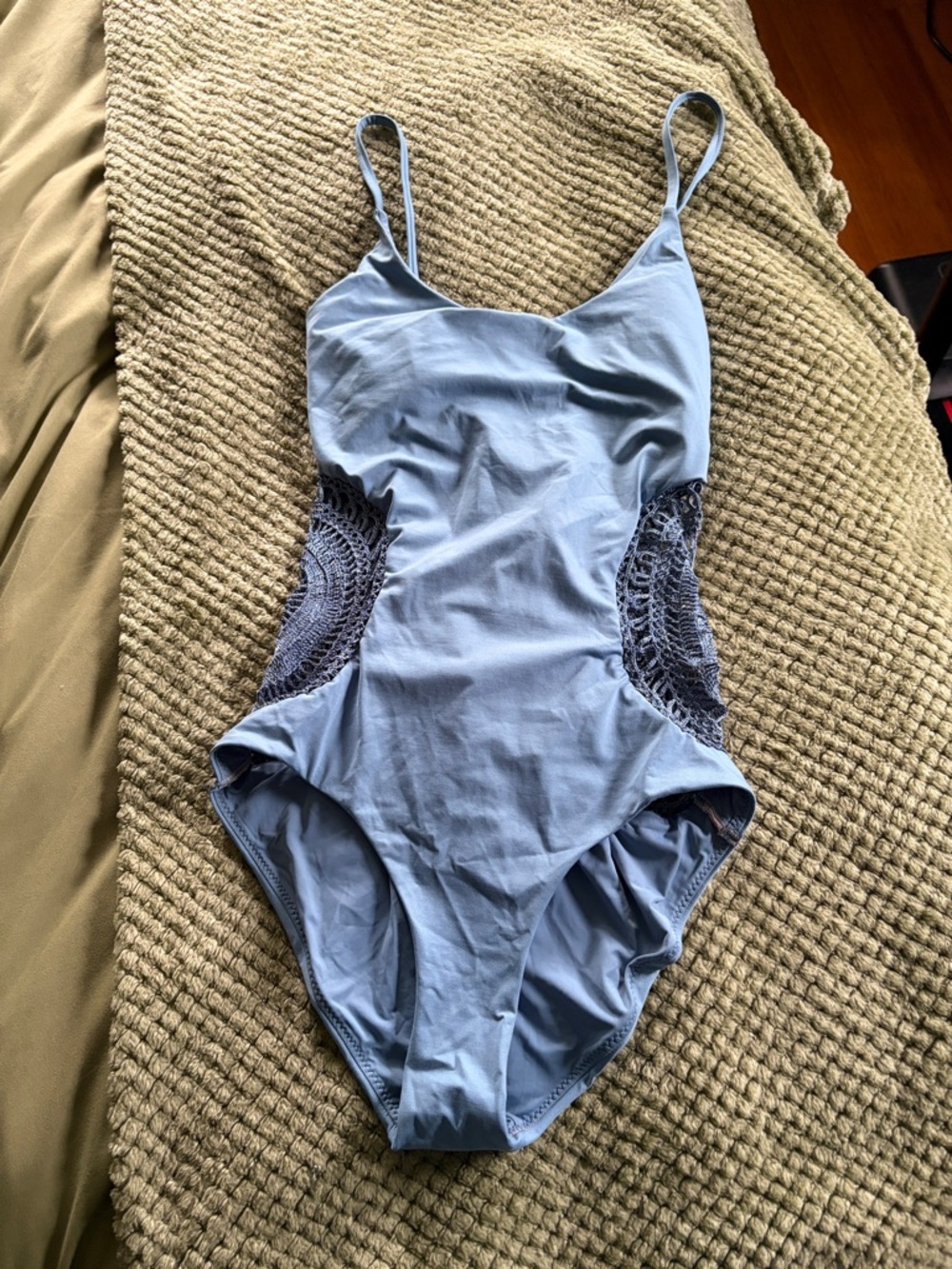 Red Carter Light Blue One-Piece Swimsuit with Crochet Insets